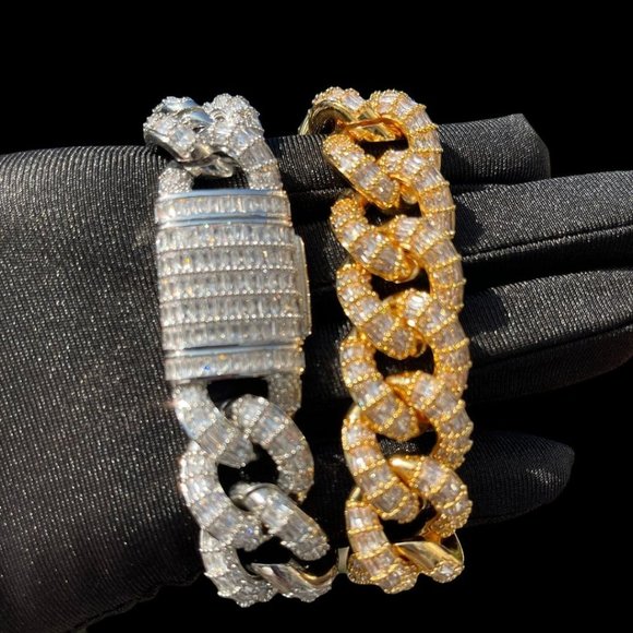24K Gold Plated Baguette Cuban Link Bracelet 19mm